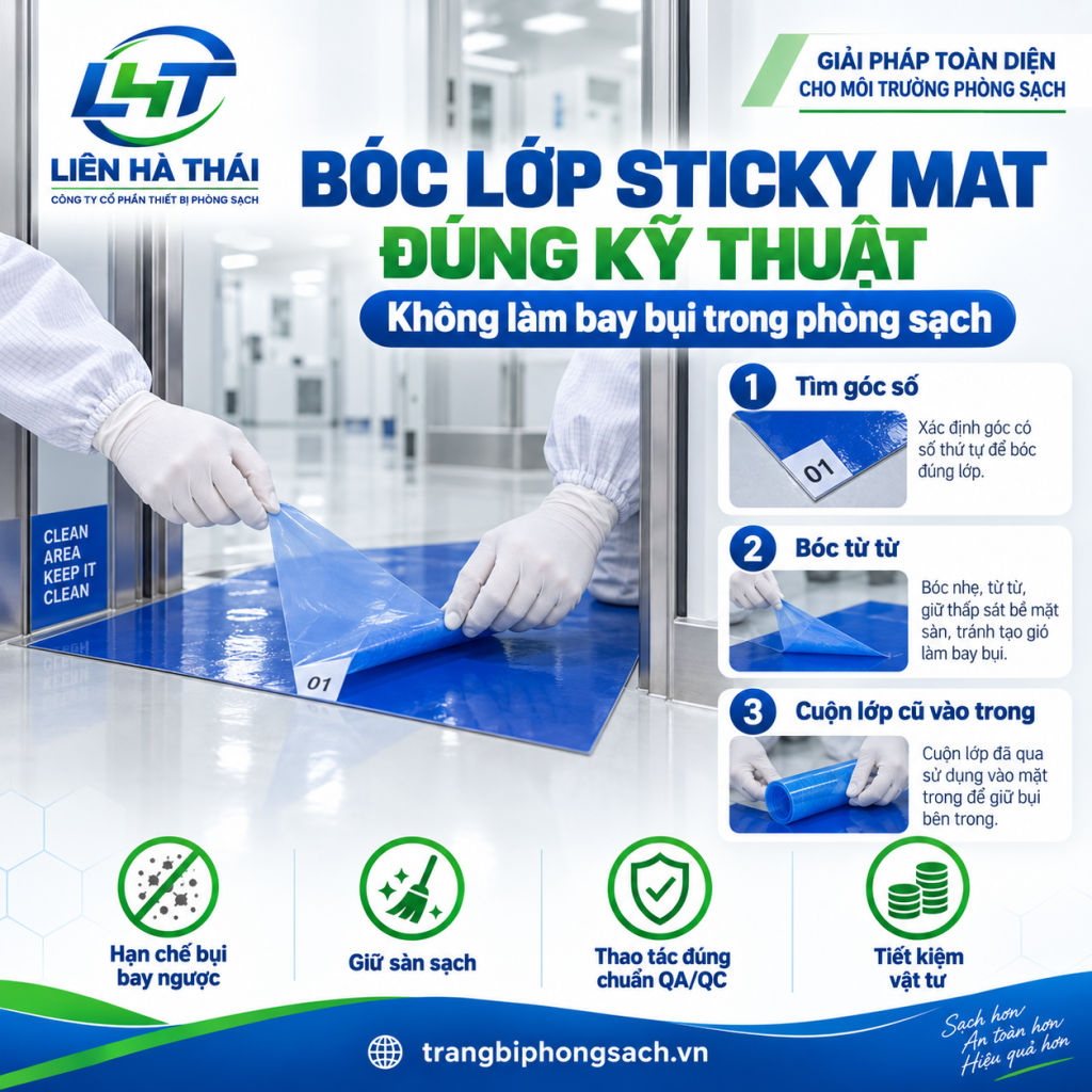 Hướng dẫn bóc lớp thảm dính bụi Sticky Mat đúng kỹ thuật không làm bay bụi
