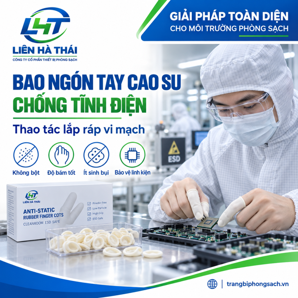 Công nhân đeo bao ngón tay cao su chống tĩnh điện thao tác lắp ráp vi mạch
