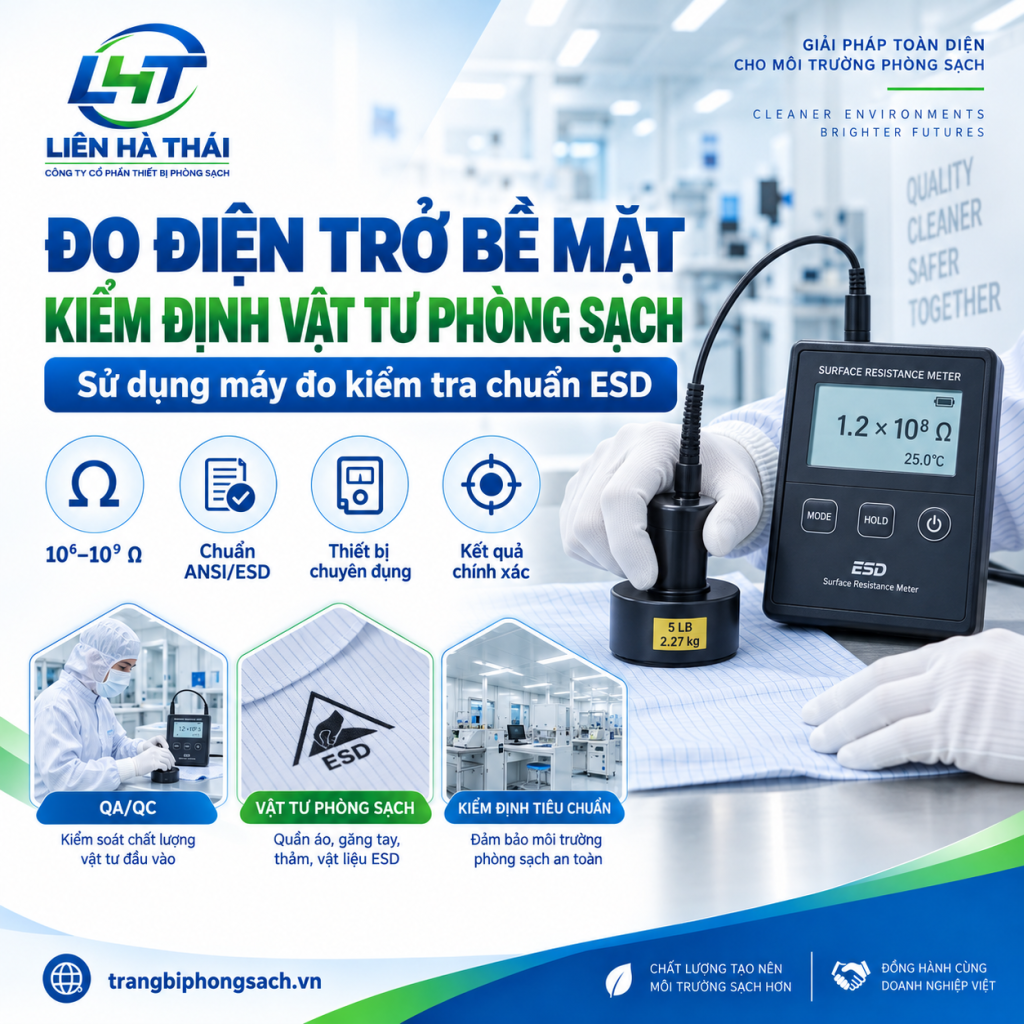 Sử dụng máy đo điện trở bề mặt kiểm định chất lượng vật tư phòng sạch