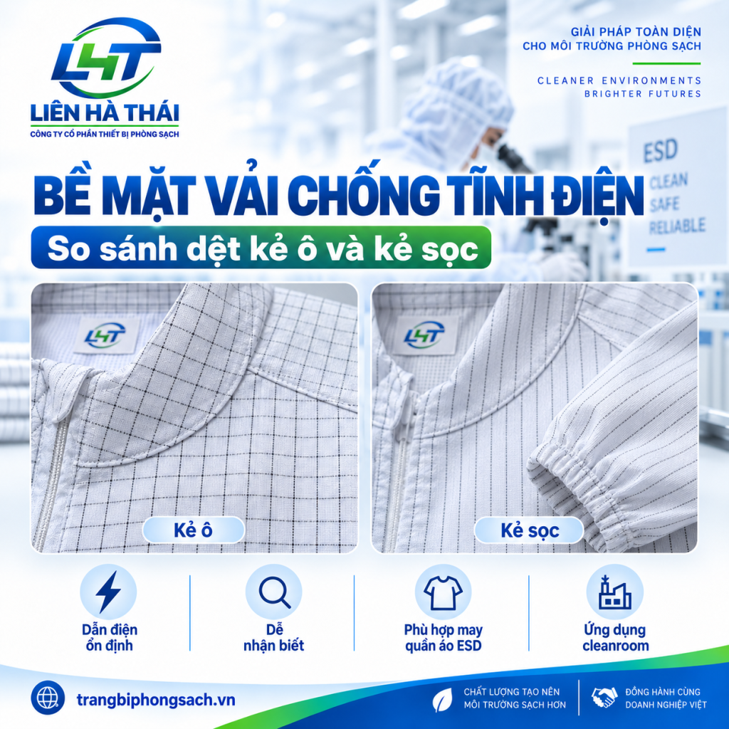 So sánh bề mặt vải chống tĩnh điện kẻ ô và kẻ sọc