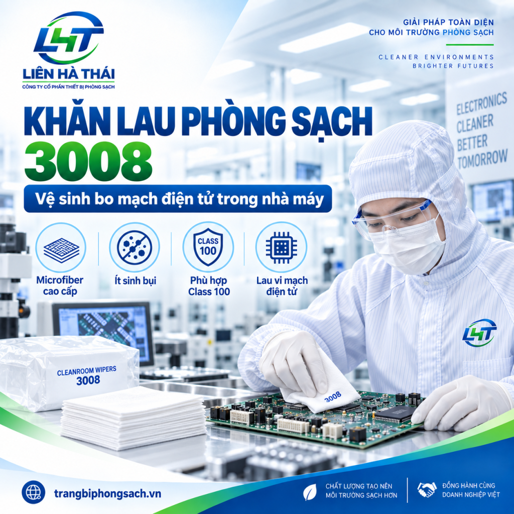 Công nhân sử dụng khăn lau phòng sạch 3008 vệ sinh bo mạch điện tử