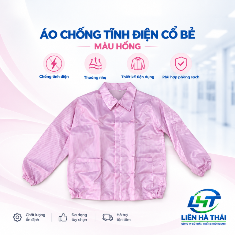 Áo chống tĩnh điện cổ bẻ màu hồng (Áo blouse/Áo phòng sạch cổ bẻ màu hồng)