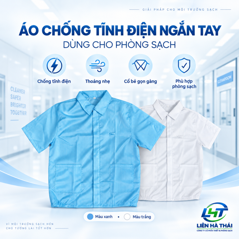 Áo chống tĩnh điện ngắn tay dùng cho phòng sạch (Áo blouse cộc tay ESD / Áo phòng sạch ngắn tay)