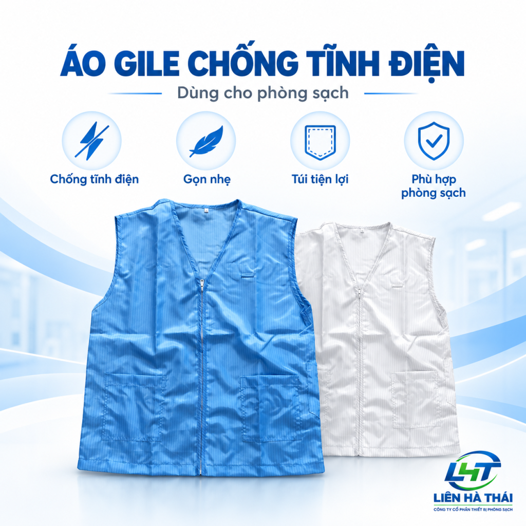 Áo gile chống tĩnh điện dùng trong phòng sạch Liên Hà Thái