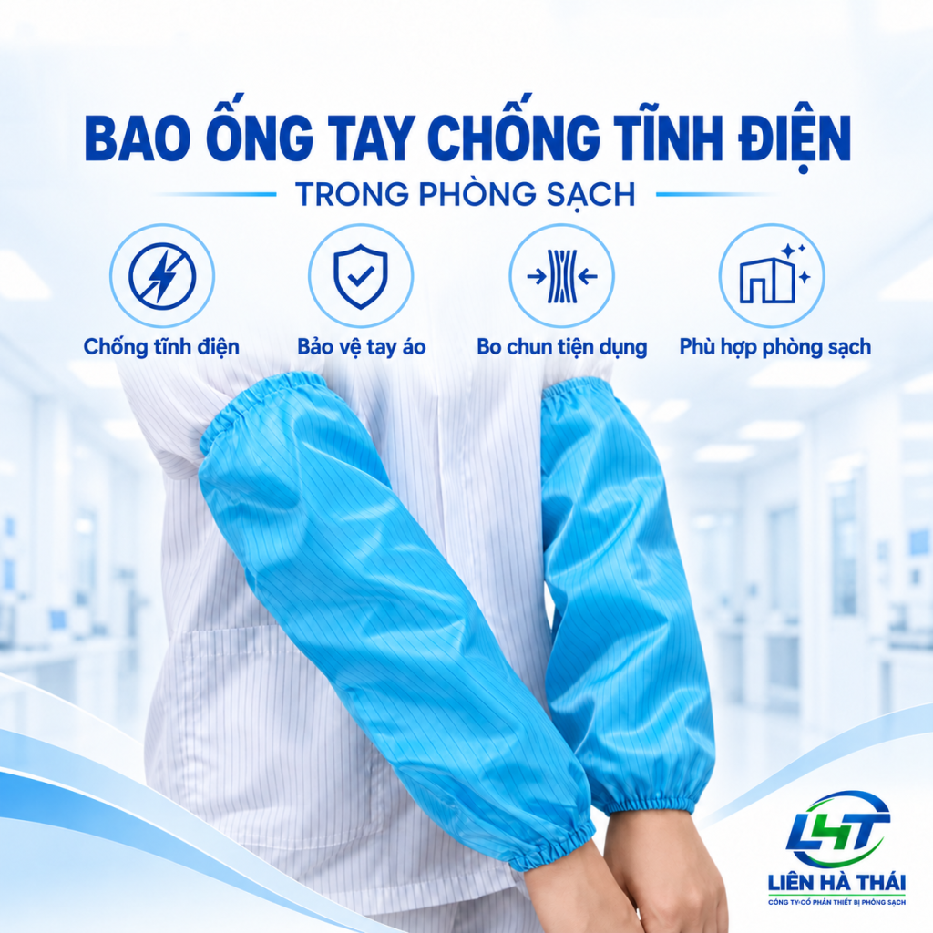 Bao ống tay chống tĩnh điện trong phòng sạch (Ống tay bảo hộ ESD / Bao tay xỏ ngón chống tĩnh điện)