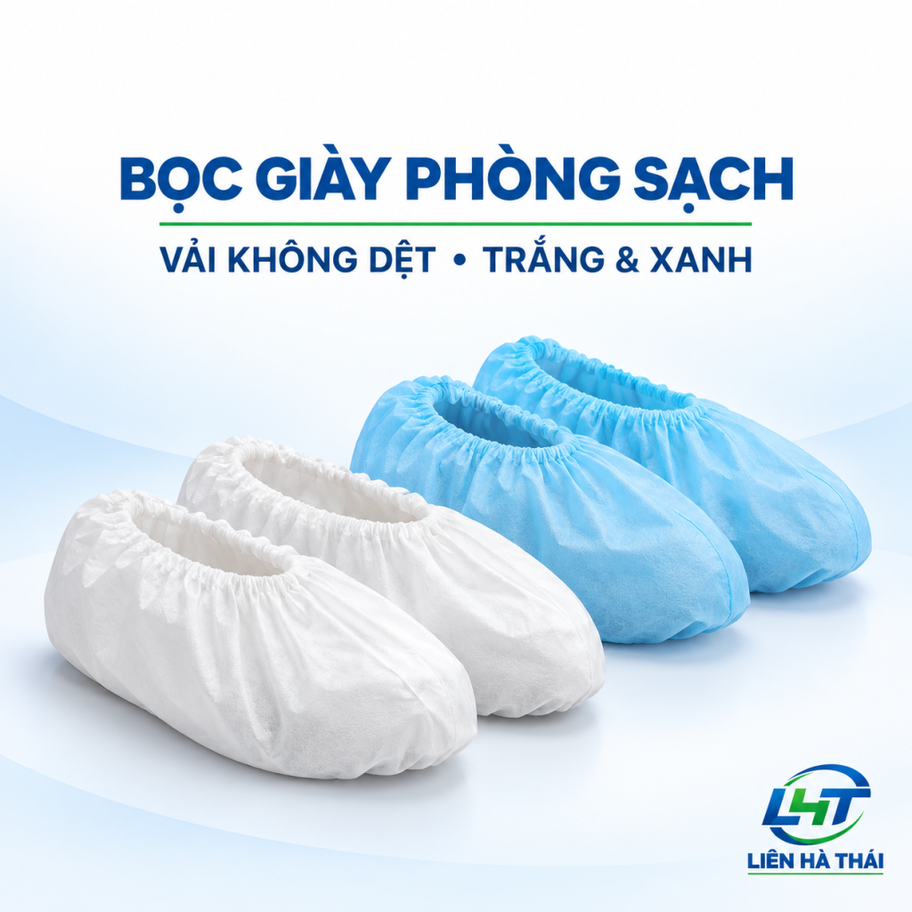 Bọc giày phòng sạch vải không dệt màu trắng và xanh