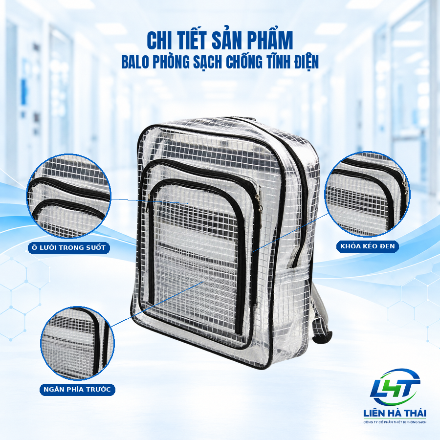 Chi tiết đường may quai đeo balo phòng sạch chống tĩnh điện