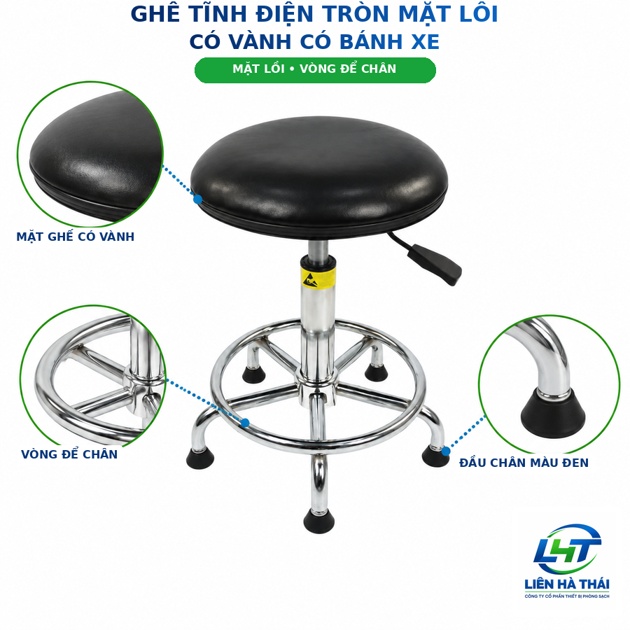 Chi tiết Ghế tĩnh điện tròn mặt lồi có vành có bánh xe