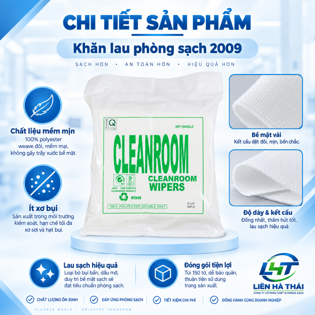 Chi tiết khăn lau phòng sạch 2009 với bề mặt mềm mịn và ít xơ bụi