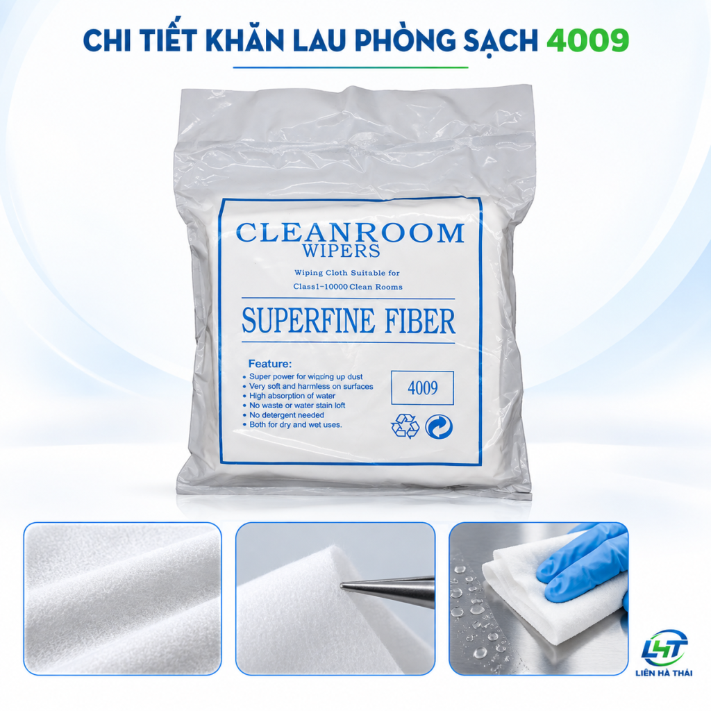 Chi tiết khăn lau phòng sạch 4009 superfine fiber mềm mịn, thấm hút tốt