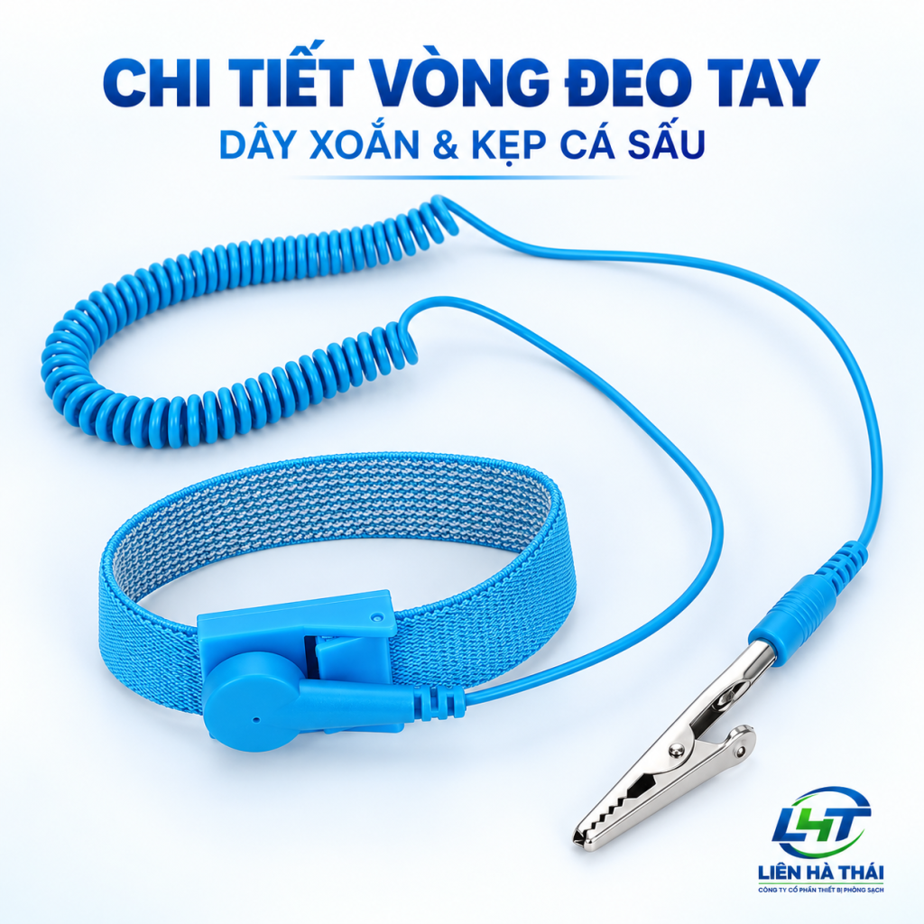 Chi tiết vòng đeo tay chống tĩnh điện màu xanh