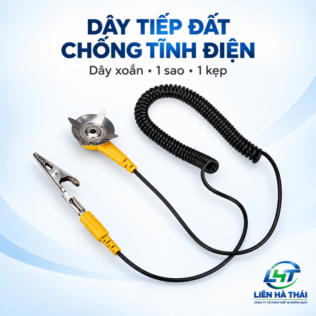 Dây tiếp đất chống tĩnh điện 1 sao 1 kẹp dùng cho bàn thao tác ESD trong phòng sạch Liên Hà Thái