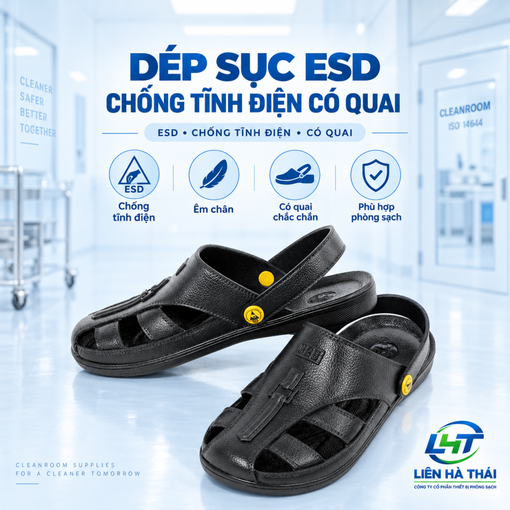 Dép sục ESD chống tĩnh điện có quai (Dép sục phòng sạch ESD có quai hậu)