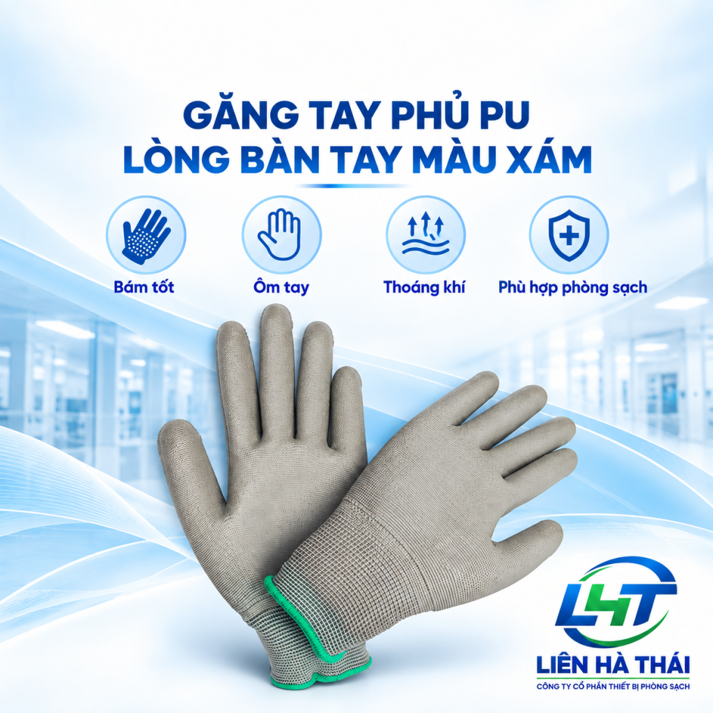 Găng tay phủ PU lòng bàn tay màu xám (Găng tay PU màu xám phủ bàn / Găng tay ESD phủ PU màu xám / Grey PU Palm Coated Gloves)