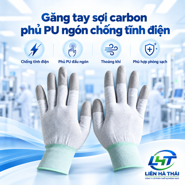 Găng tay sợi carbon phủ PU ngón chống tĩnh điện (Găng tay dệt sợi carbon phủ ngón)