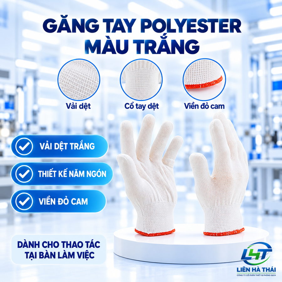 Găng Tay Sợi Poly Màu Trắng (Găng tay vải Polyester màu trắng)