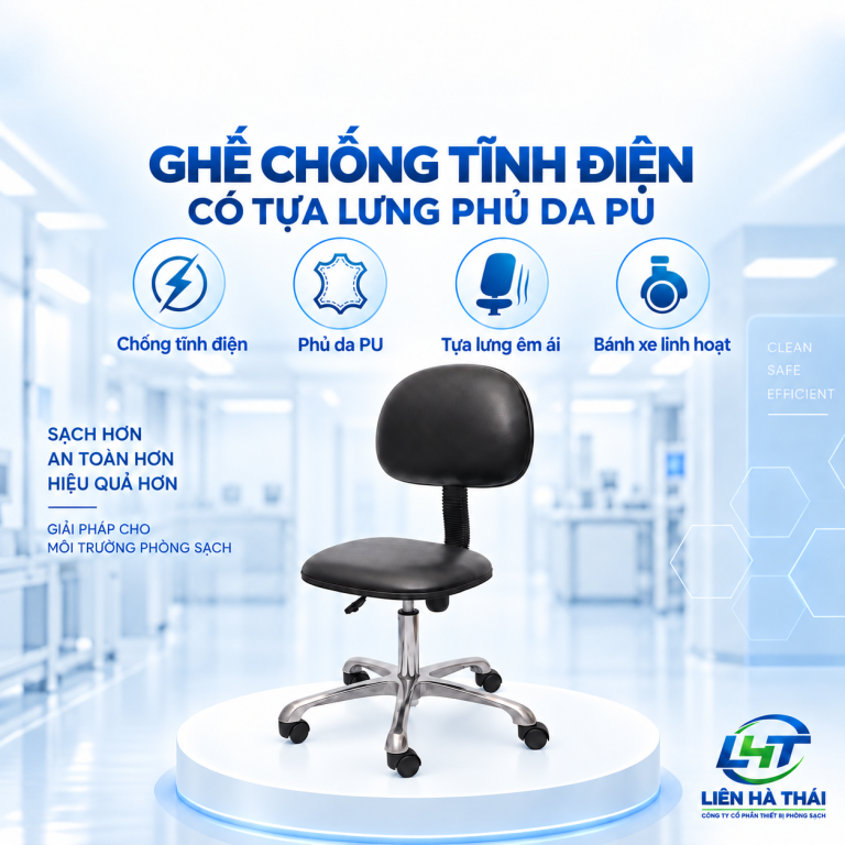 Ghế chống tĩnh điện có tựa lưng phủ da PU (Ghế xoay phòng sạch ESD bọc da PU)