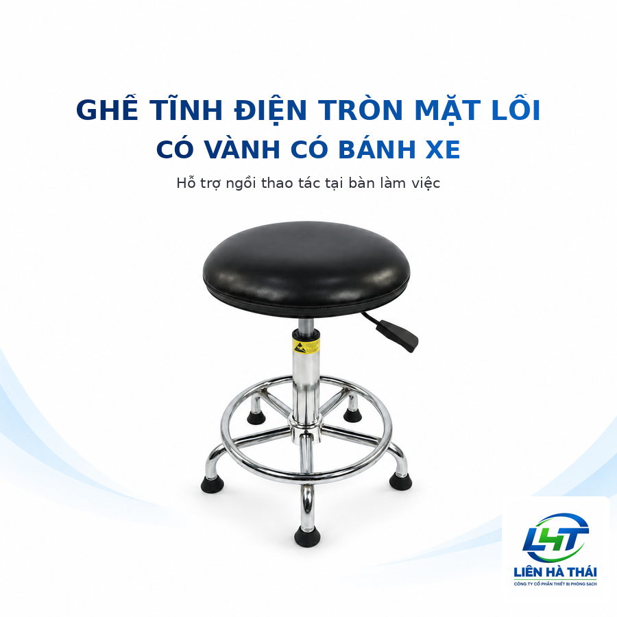 Ghế tĩnh điện tròn mặt lồi có vành có bánh xe chuẩn ESD