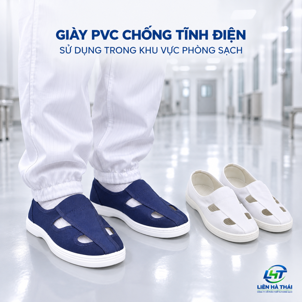 Giày phòng sạch PVC chống tĩnh điện sử dụng trong khu vực cleanroom