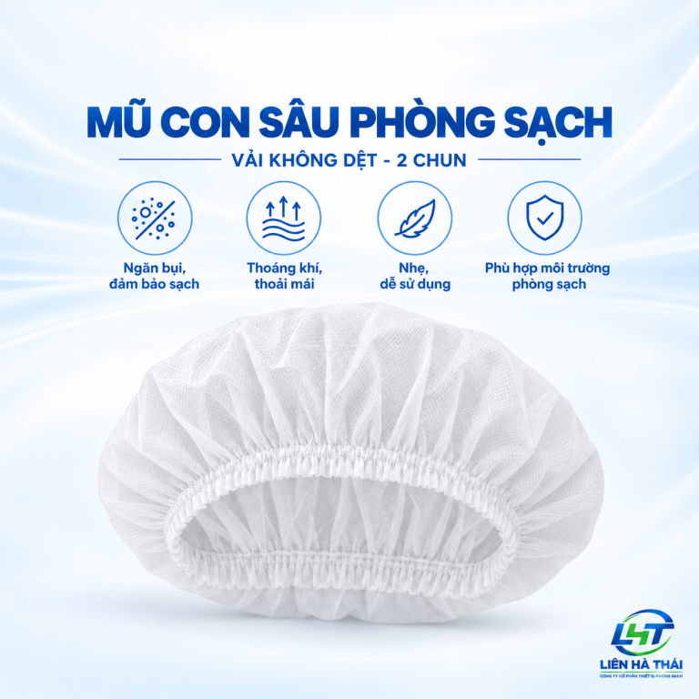 Mũ con sâu phòng sạch (Bọc tóc con sâu vải không dệt 2 chun)