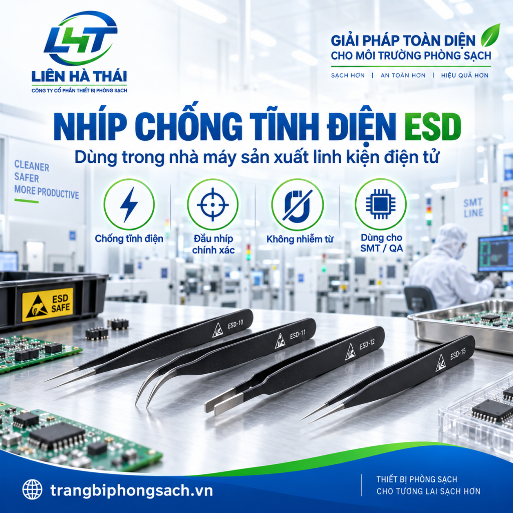 Nhíp Chống Tĩnh Điện ESD: Phân Loại & Tiêu Chuẩn Chọn Cho Nhà Máy Điện Tử