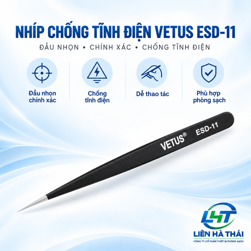 Nhíp chống tĩnh điện Vetus ESD-11 (Nhíp Vetus ESD-11 nhọn đầu / Nhíp inox ESD Vetus 11)