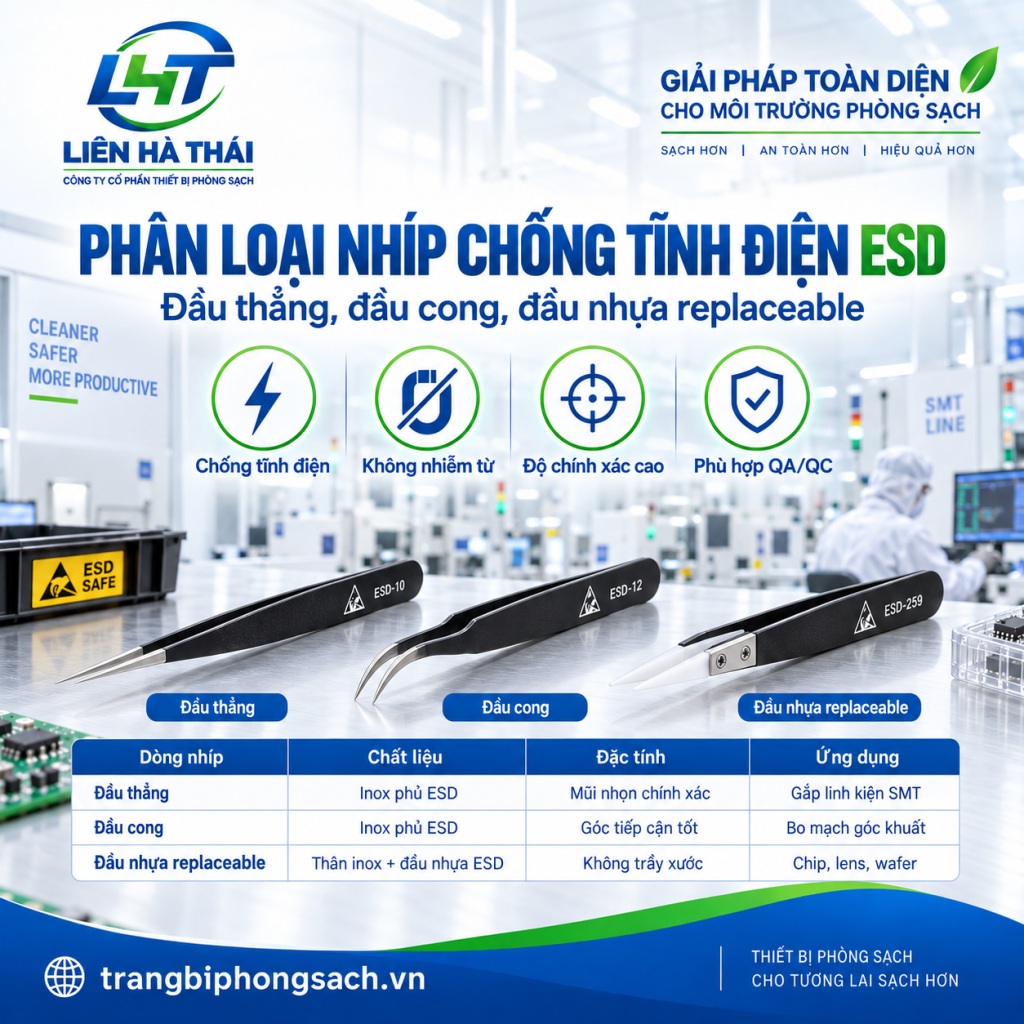 Phân loại tiêu chuẩn các loại nhíp chống tĩnh điện ESD dùng trong nhà máy sản xuất linh kiện điện tử
