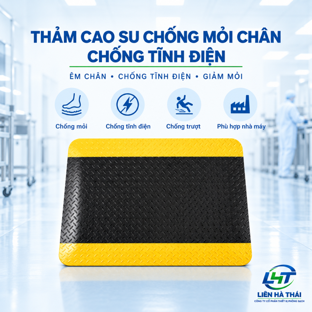 Thảm cao su chống mỏi chân chống tĩnh điện (Thảm cao su chống mỏi phòng sạch ESD / Anti-fatigue ESD Mat)