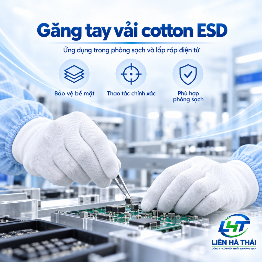 Ứng dụng găng tay vải cotton ESD trong phòng sạch và lắp ráp điện tử