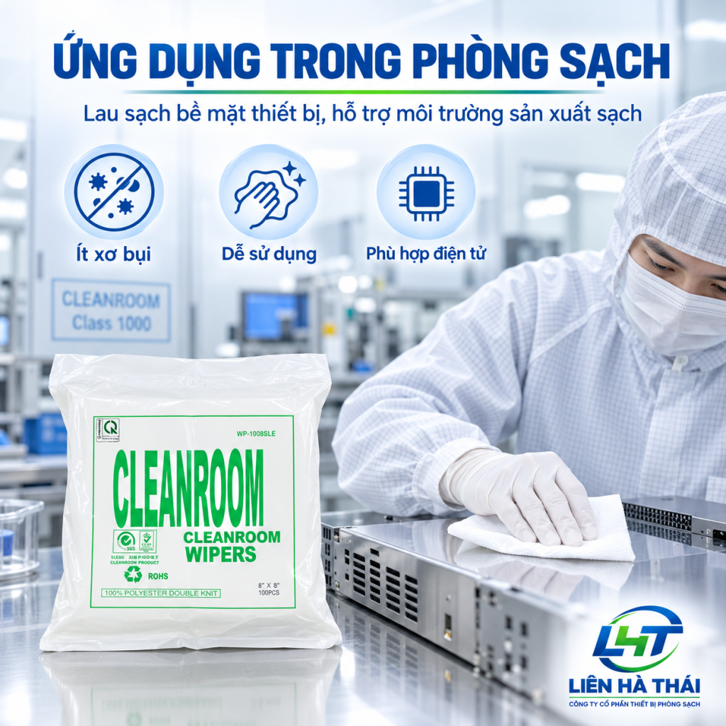 Nhân viên sử dụng khăn lau phòng sạch 2009 để vệ sinh thiết bị trong phòng sạch