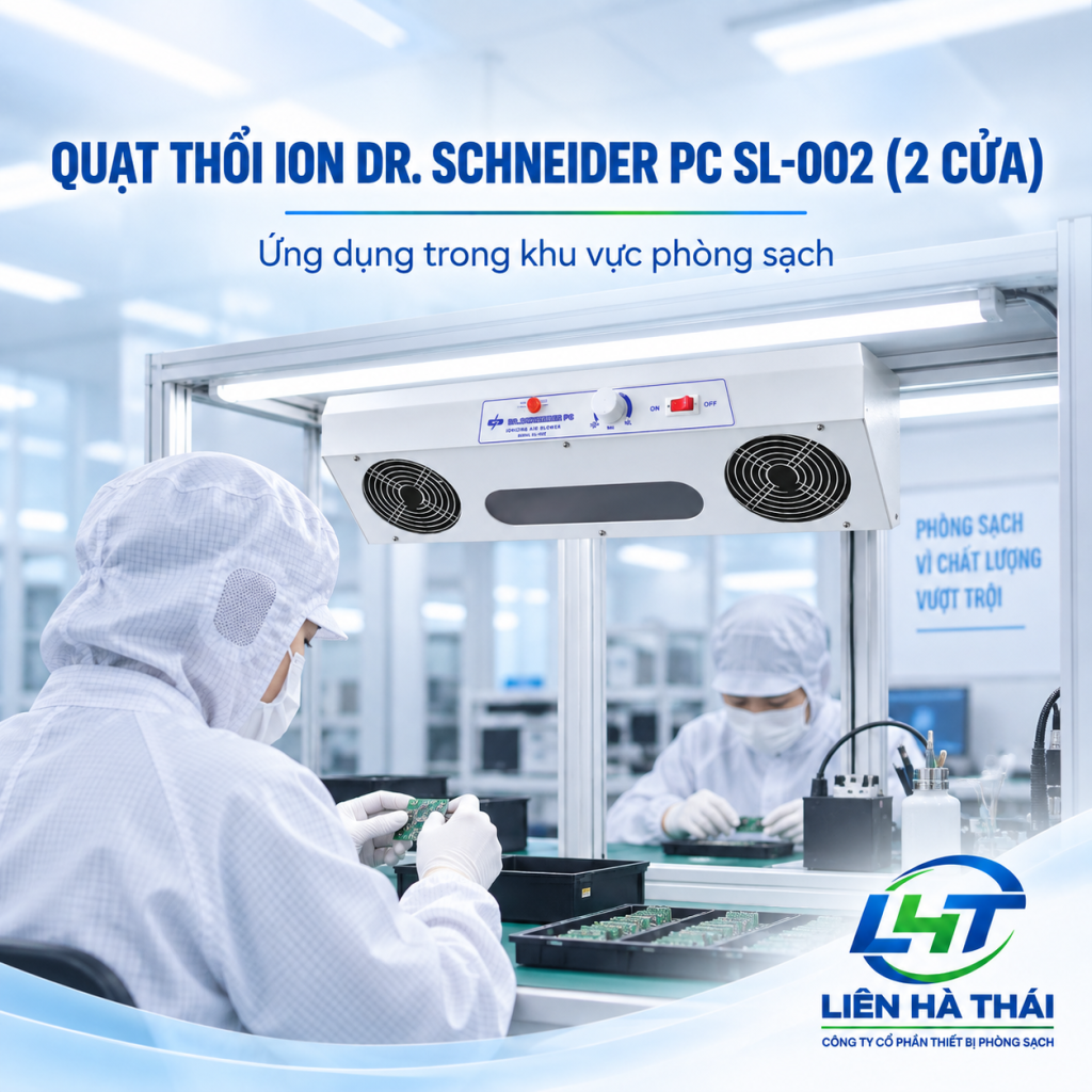 Quạt thổi ion Dr. Schneider PC SL-002 2 cửa được sử dụng trong khu vực phòng sạch điện tử