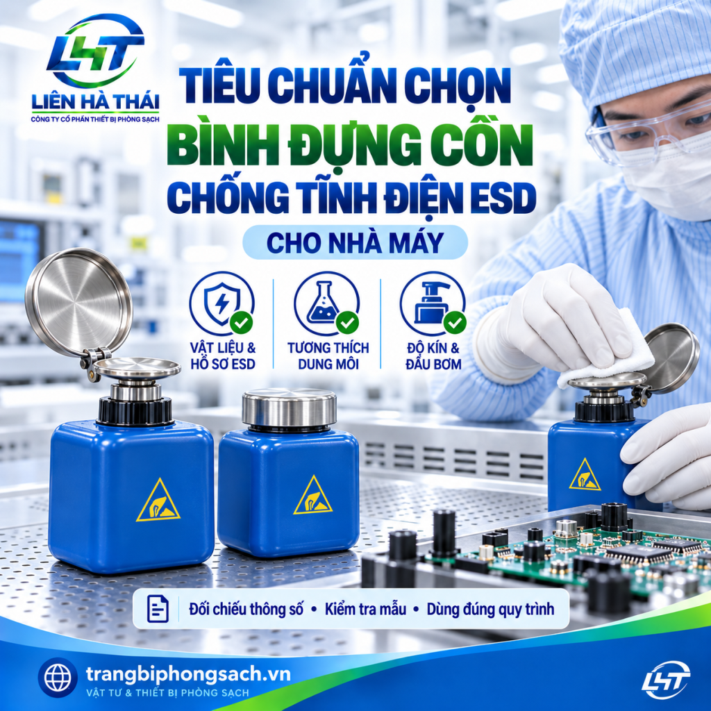 Bình đựng cồn chống tĩnh điện ESD màu hồng và xanh có nắp nhấn bơm inox