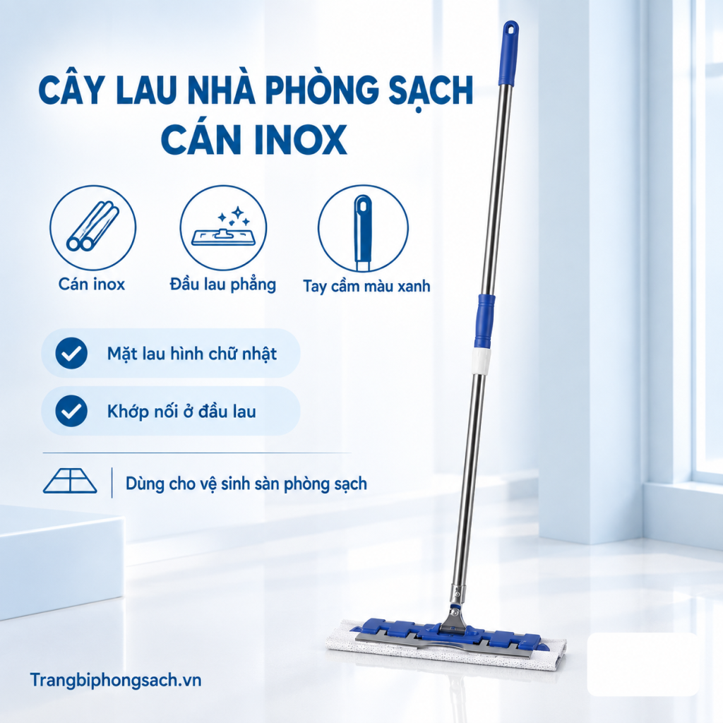 Cận cảnh cây lau nhà phòng sạch Cleanroom Mop cán inox 304 chống gỉ