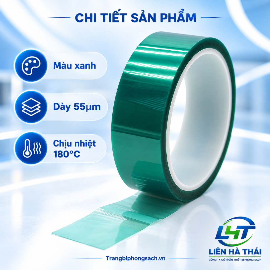 Chi tiết cuộn băng keo PET xanh chịu nhiệt 55um
