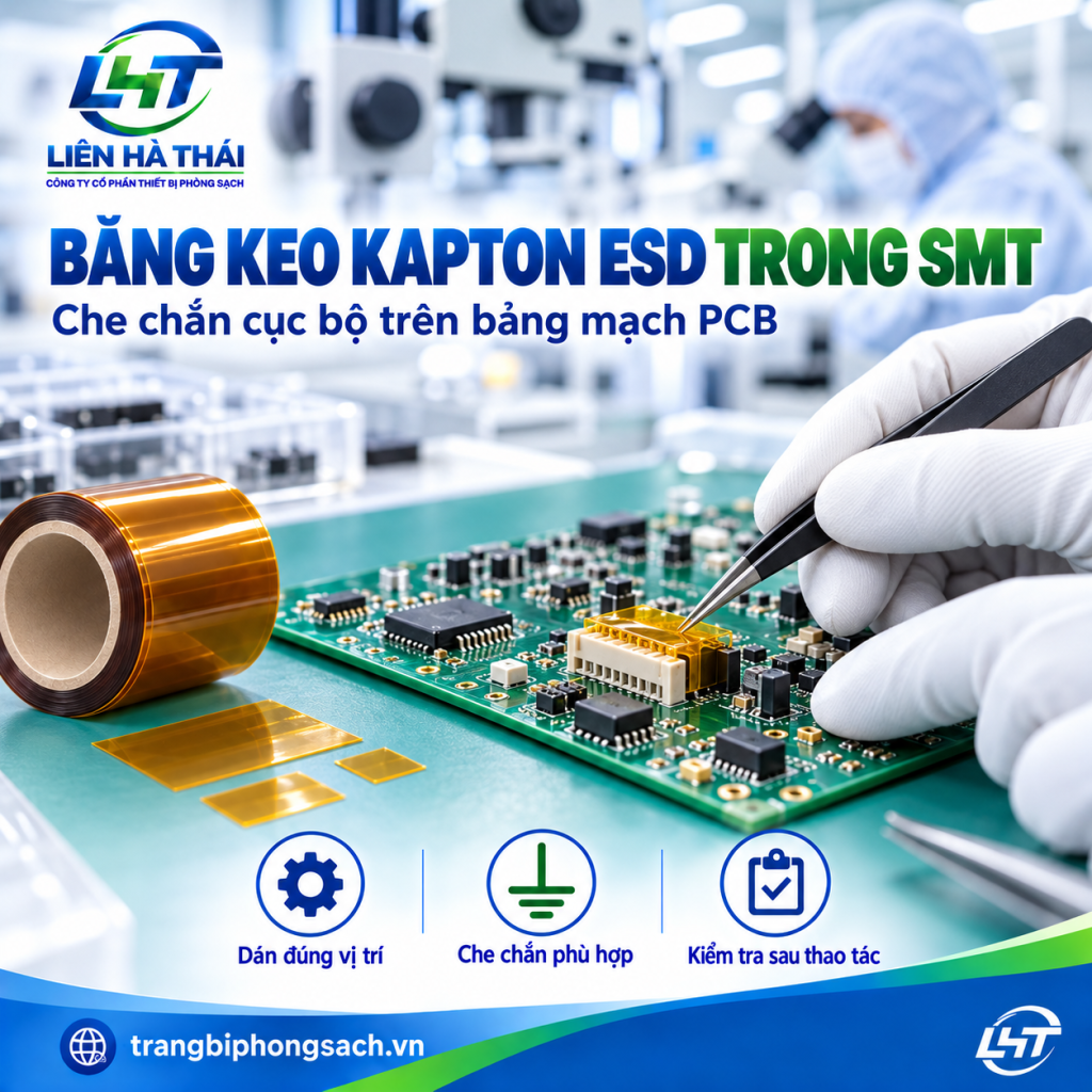 Công nhân dán băng keo chống tĩnh điện chịu nhiệt Kapton ESD bảo vệ bảng mạch
