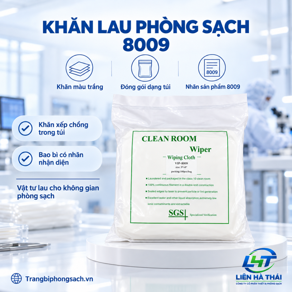 Cận cảnh chất liệu sợi Polyester dệt kép siêu mịn của khăn lau phòng sạch 8009