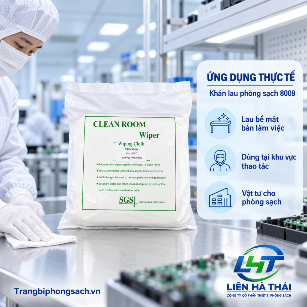 Kỹ thuật viên nhà máy dùng khăn lau phòng sạch 8009 làm sạch thiết bị