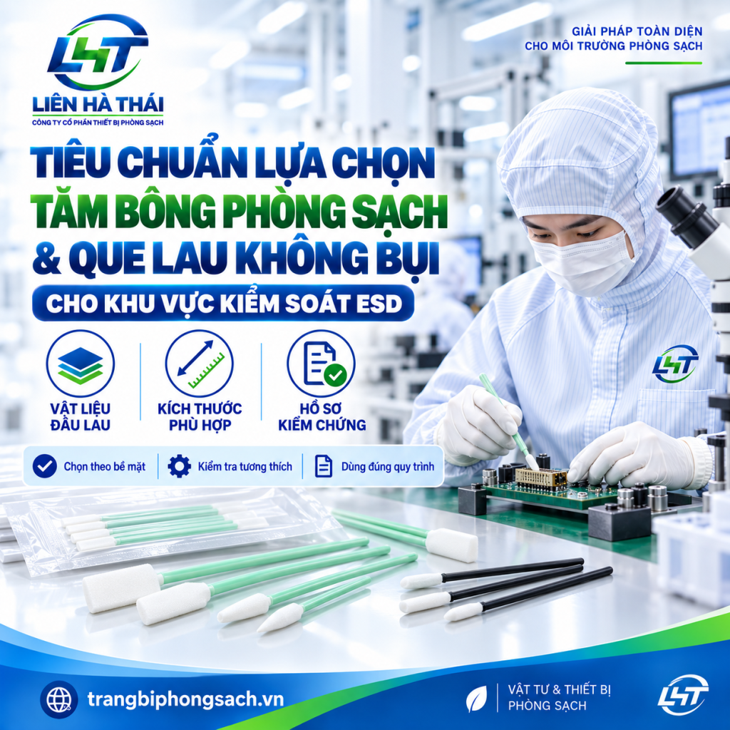 Các loại tăm bông phòng sạch đầu xốp foam và đầu vải polyester cán nhựa ESD