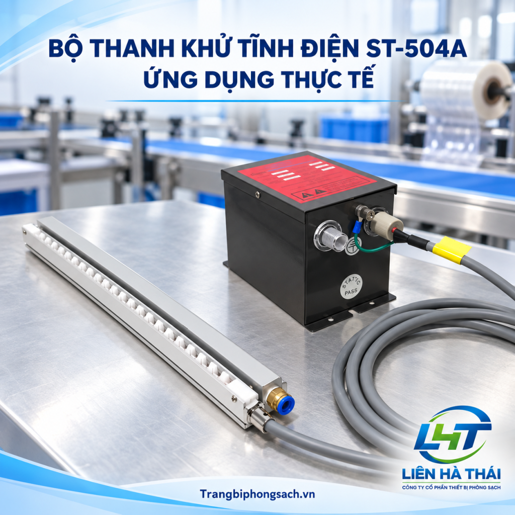Lắp đặt thanh khử tĩnh điện ST-504A Dr Schneider PC trên băng tải cuộn màng bao bì