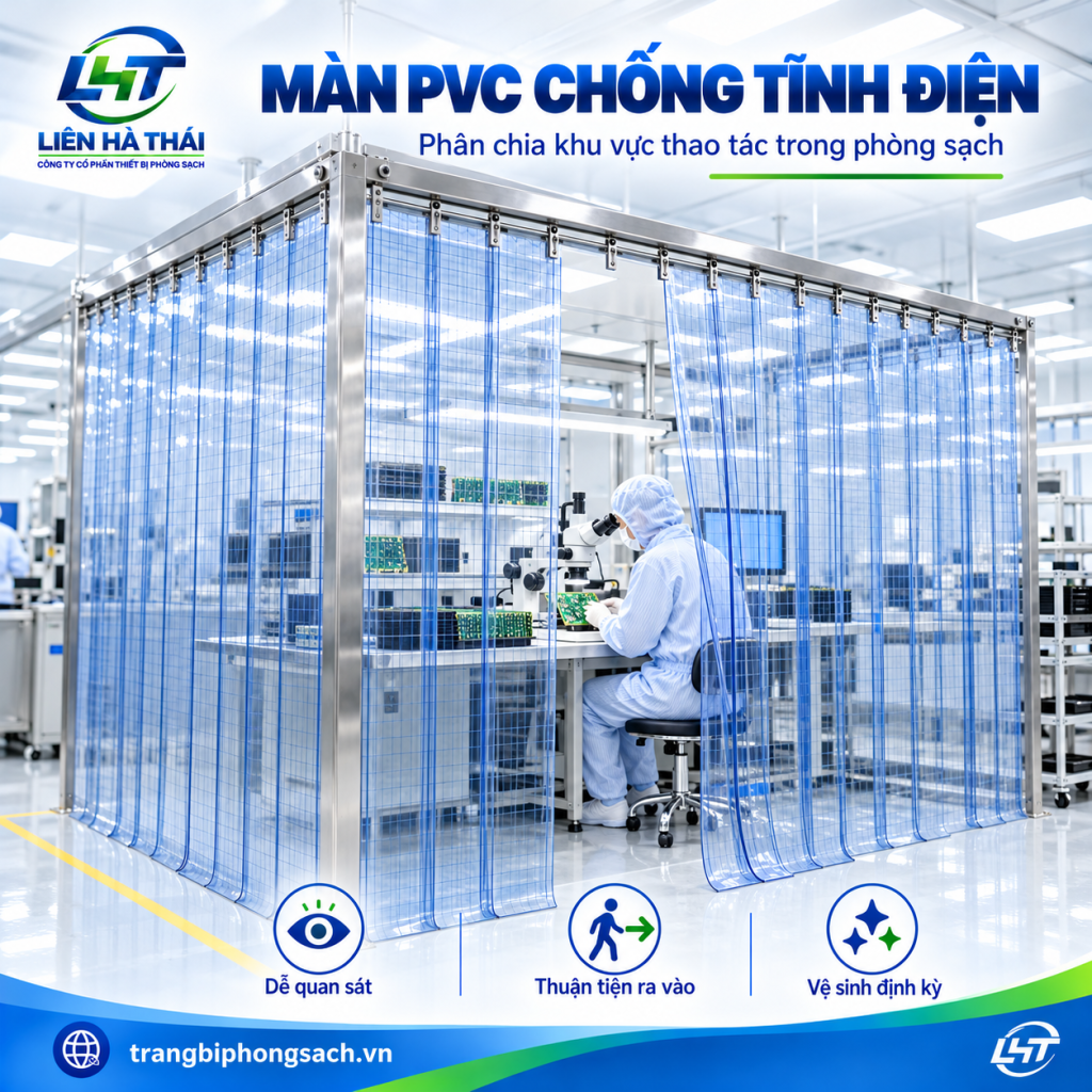 Ứng dụng rèm nhựa màng PVC chống tĩnh điện trong nhà máy điện tử