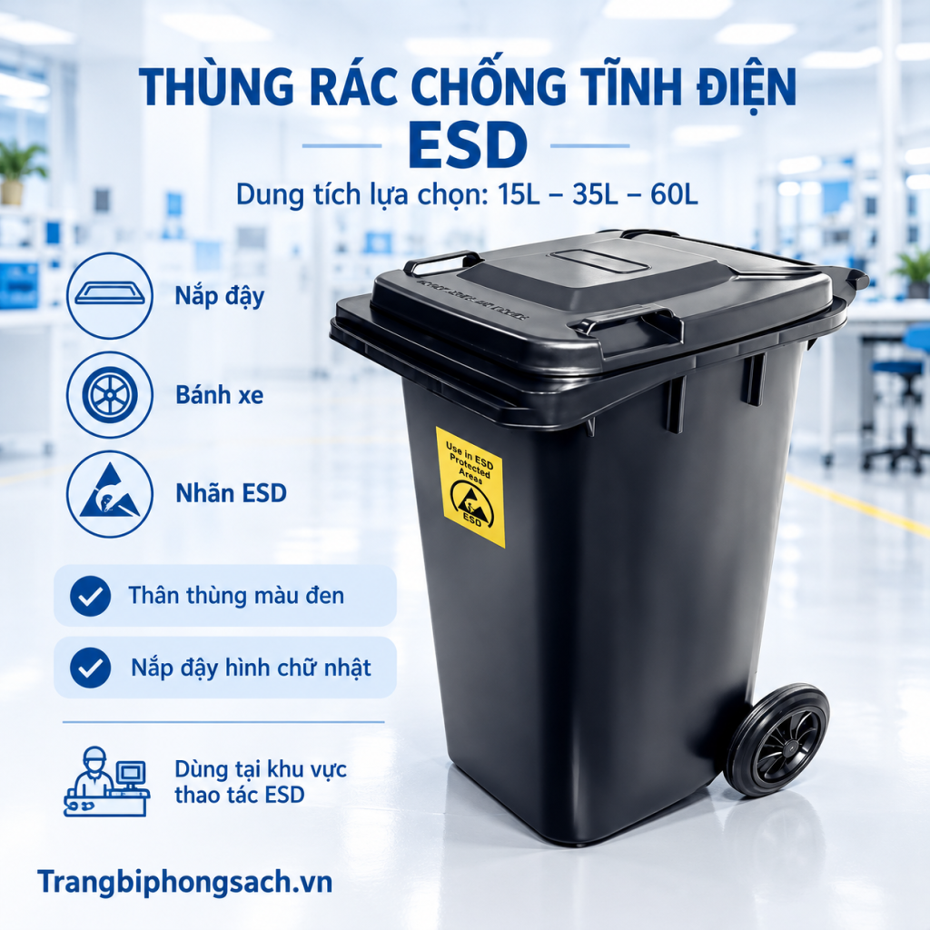 Thùng Rác Chống Tĩnh Điện ESD Dung Tích 15L – 35L – 60L