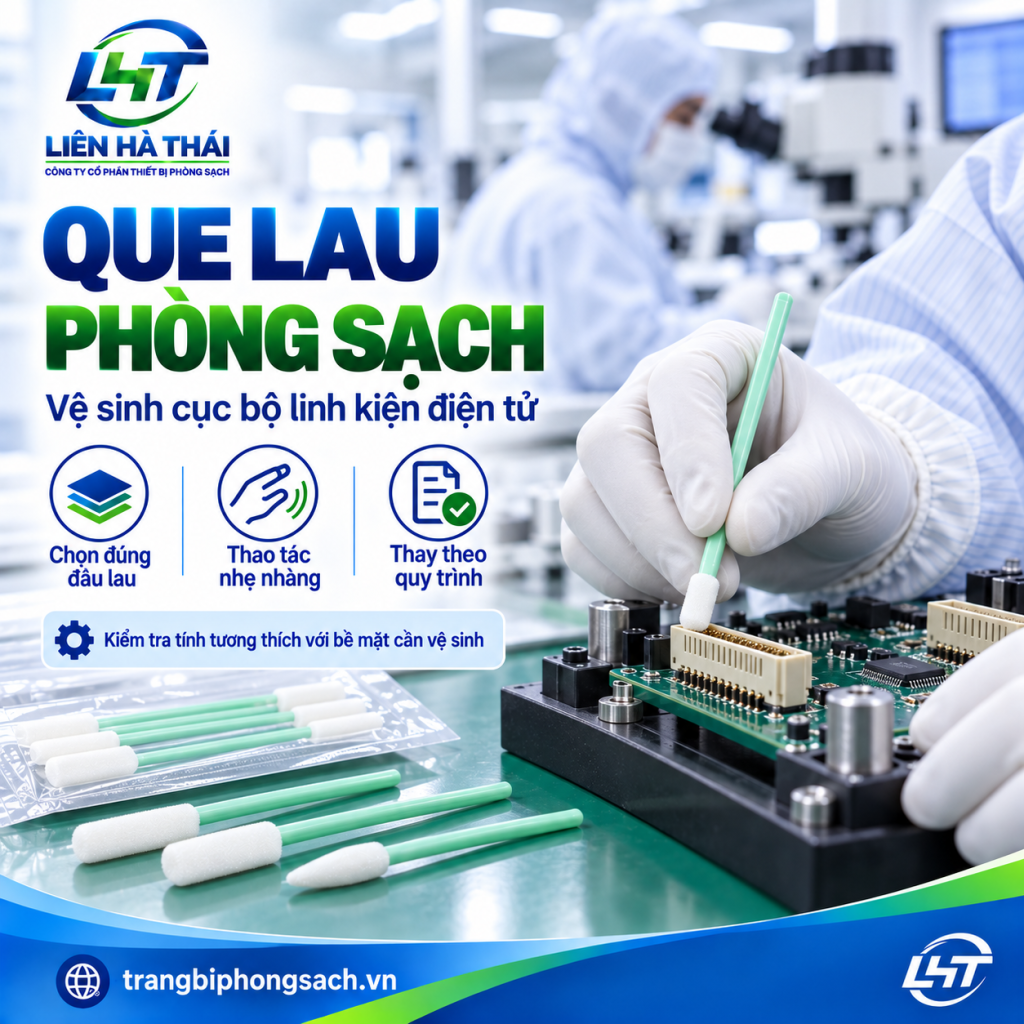 Kỹ thuật viên dùng tăm bông phòng sạch đầu bọt biển làm sạch bề mặt cảm biến